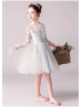 Elbow Sleeves Beaded Lace Tulle Flower Girl Dress